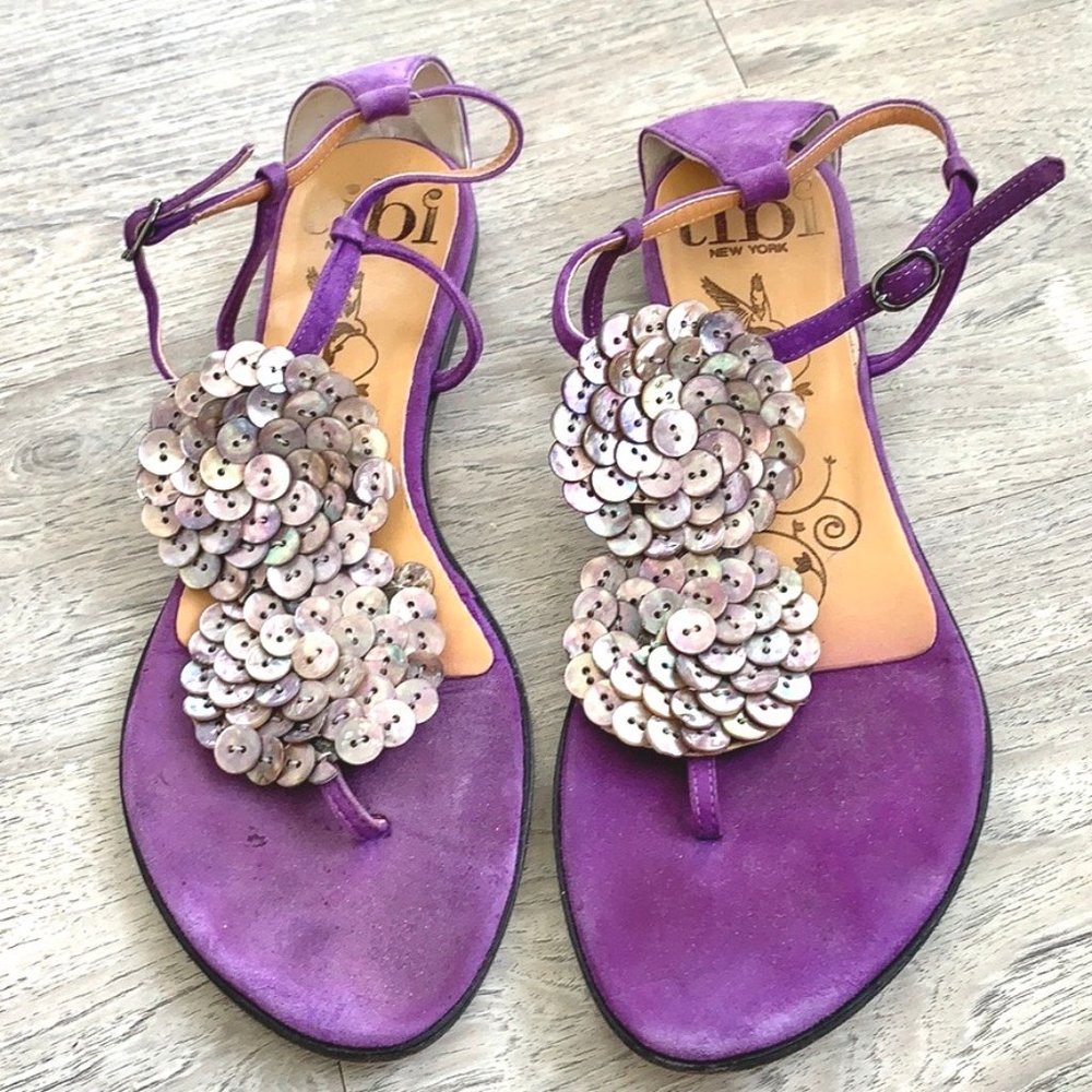 Tibi | Suede Sandals with Pearl Buttons (8.5)
